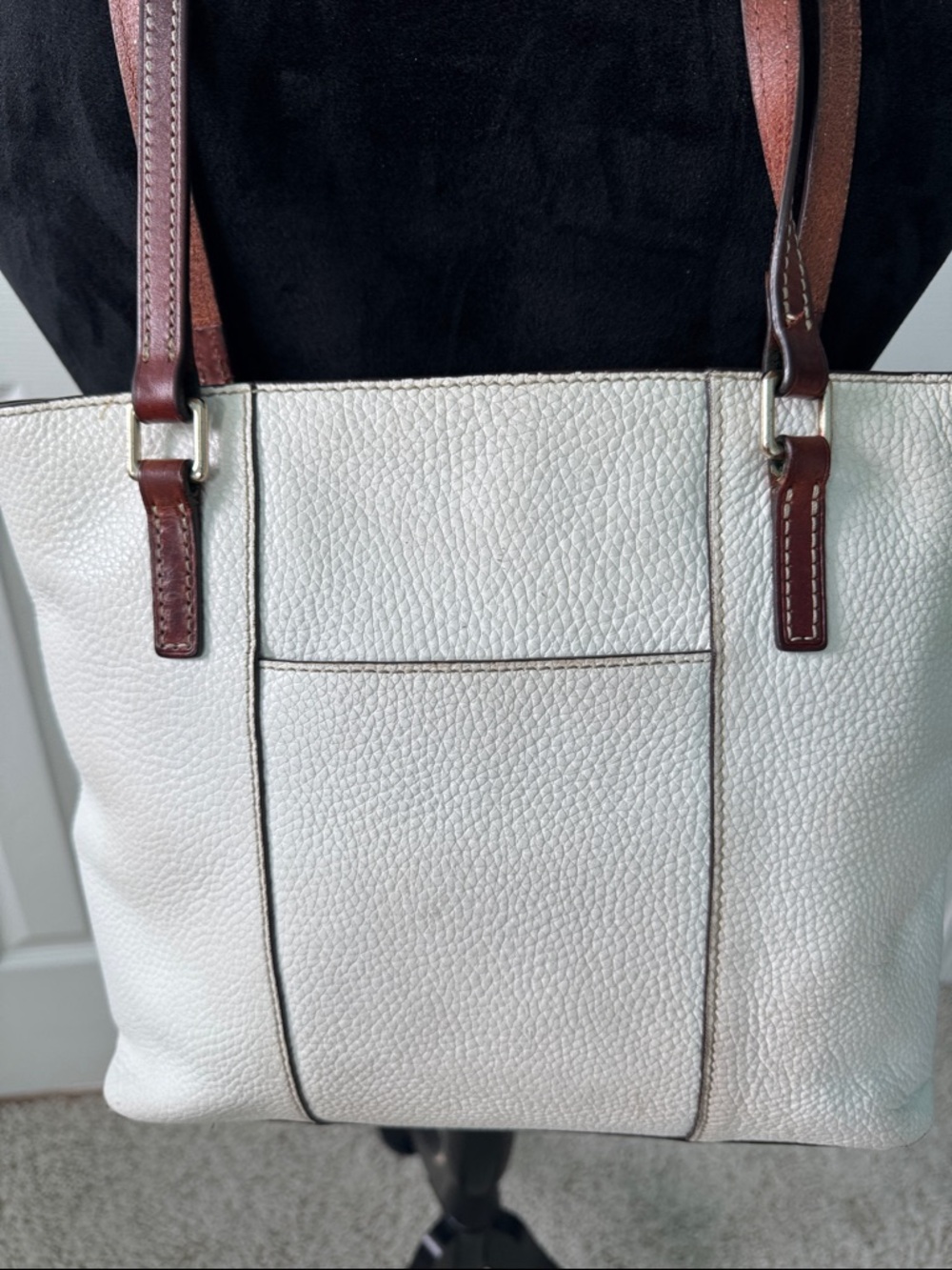 Dooney & Bourke White Pebbled Leather Tote with Brown Straps - Picture 5 of 7